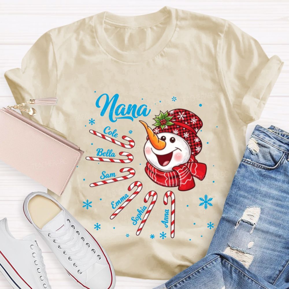 Personalized Name Christmas Snowman Candy Teacher T-shirt