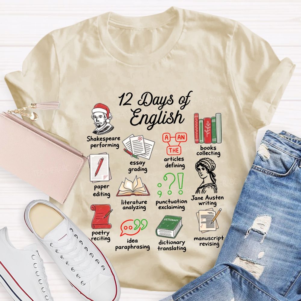 12 Days Of English And English Teacher Christmas Teacher T-shirt