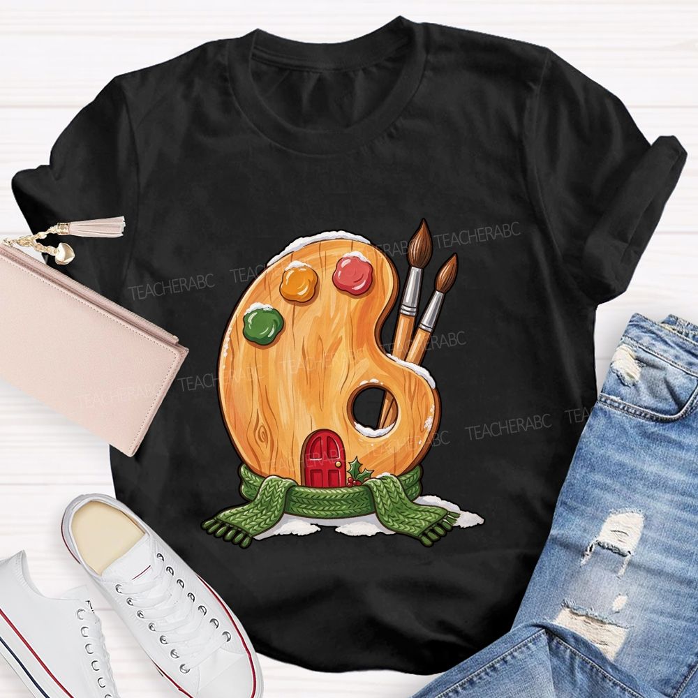 Christmas Art Colorful Brush Teacher T-shirt