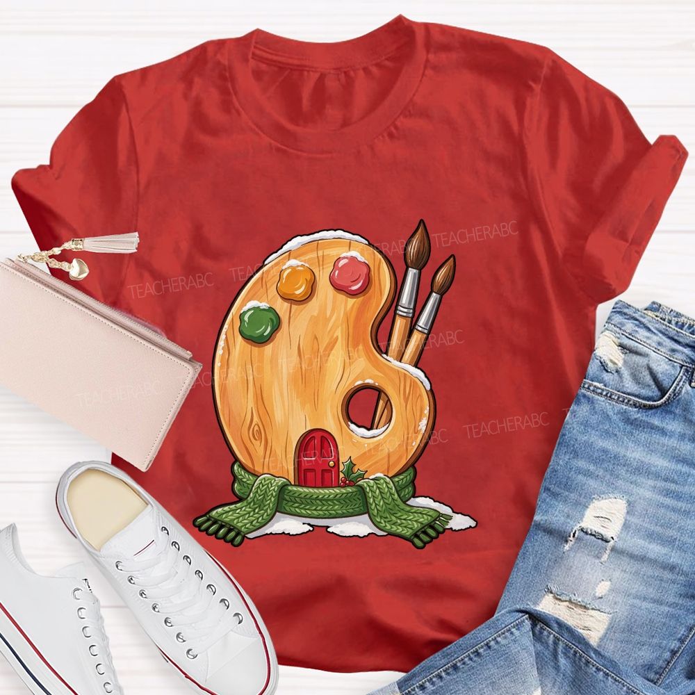 Christmas Art Colorful Brush Teacher T-shirt