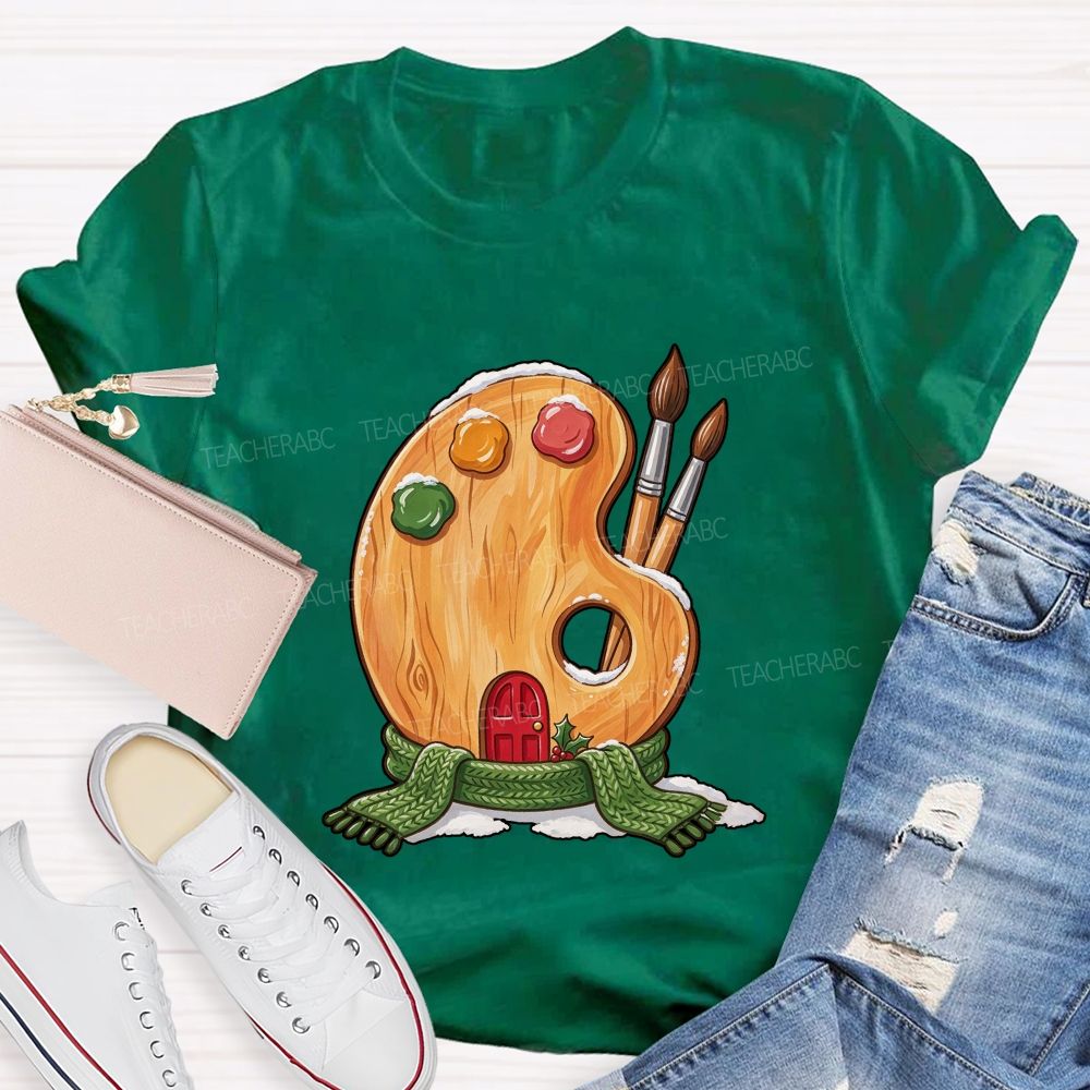 Christmas Art Colorful Brush Teacher T-shirt