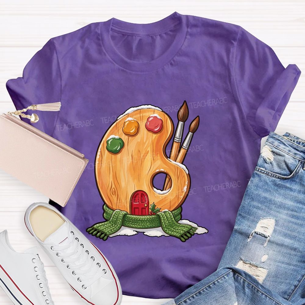 Christmas Art Colorful Brush Teacher T-shirt
