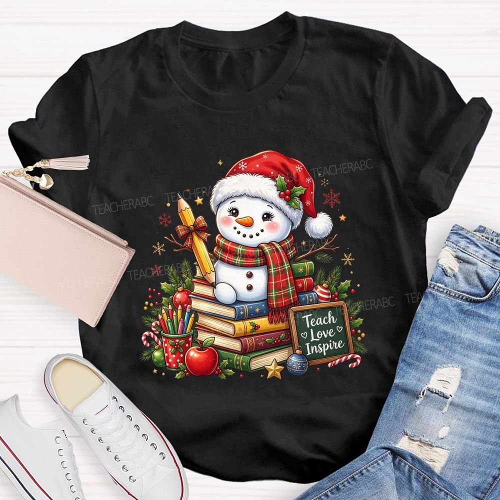 Teach Love Inspire Snowman Teacher Christmas Teacher T-shirt