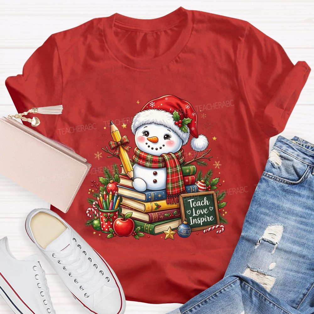 Teach Love Inspire Snowman Teacher Christmas Teacher T-shirt