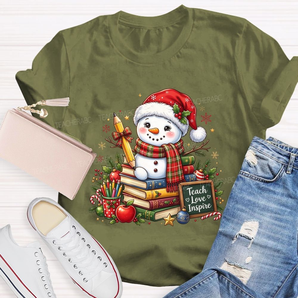Teach Love Inspire Snowman Teacher Christmas Teacher T-shirt