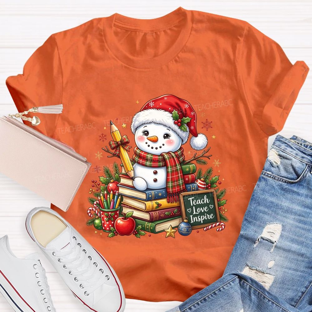 Teach Love Inspire Snowman Teacher Christmas Teacher T-shirt