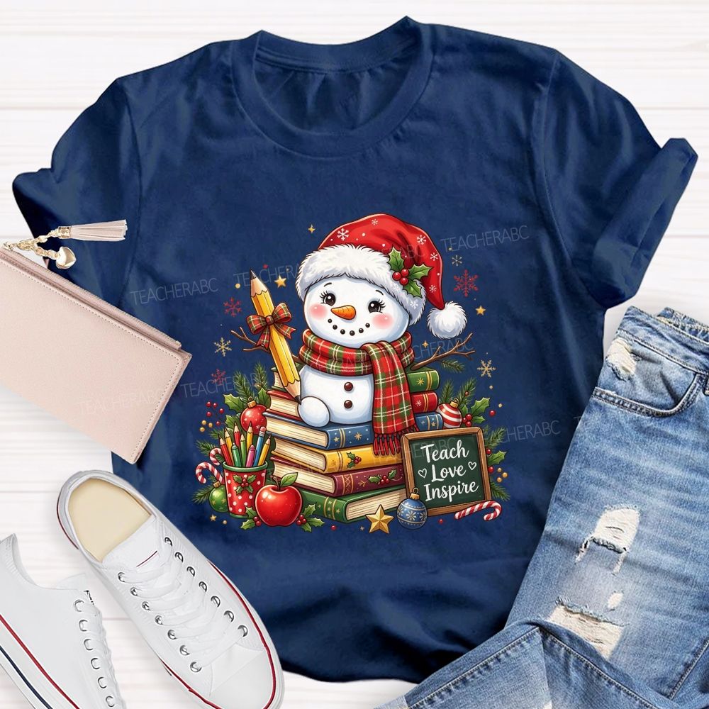 Teach Love Inspire Snowman Teacher Christmas Teacher T-shirt