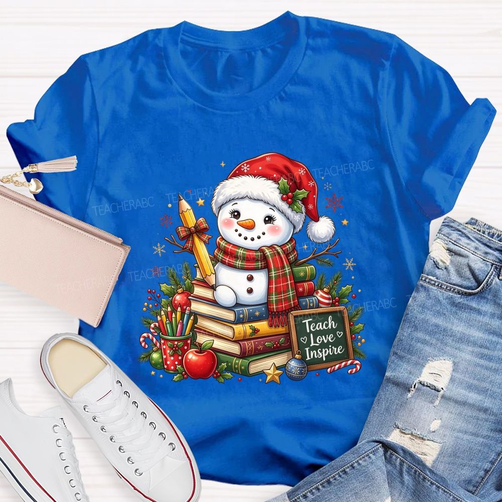 Teach Love Inspire Snowman Teacher Christmas Teacher T-shirt