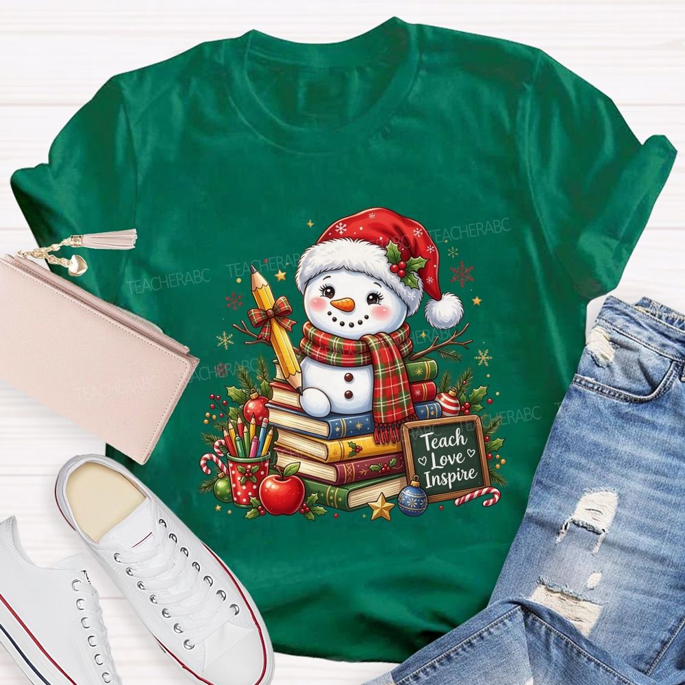 Teach Love Inspire Snowman Teacher Christmas Teacher T-shirt