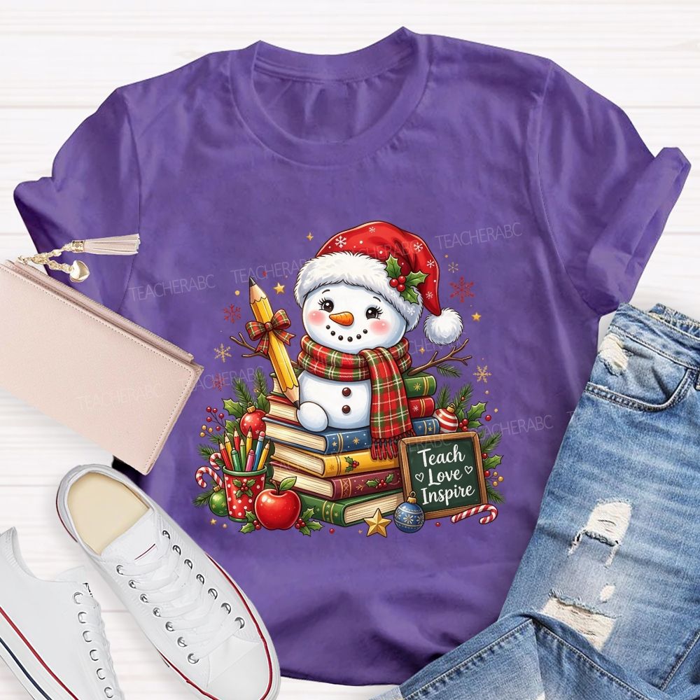 Teach Love Inspire Snowman Teacher Christmas Teacher T-shirt