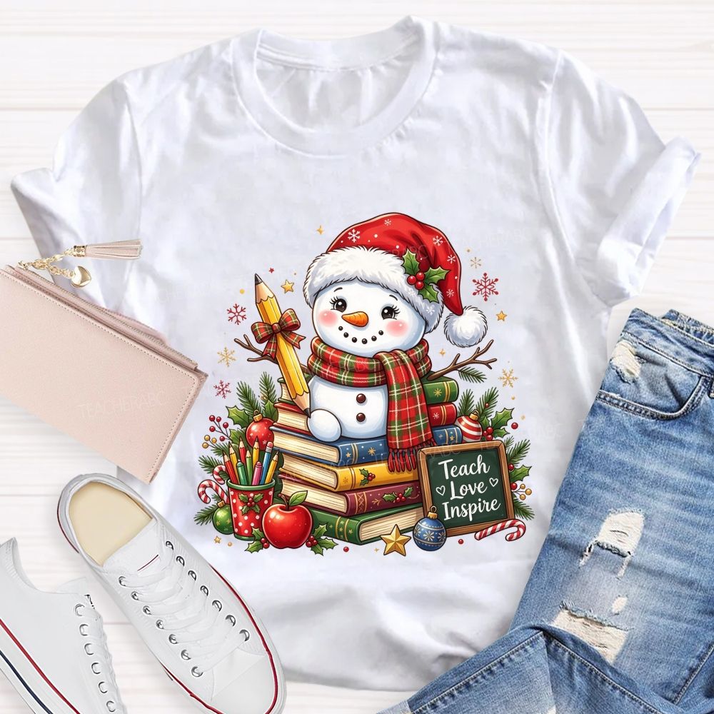 Teach Love Inspire Snowman Teacher Christmas Teacher T-shirt