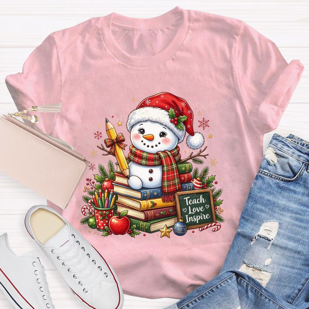Teach Love Inspire Snowman Teacher Christmas Teacher T-shirt