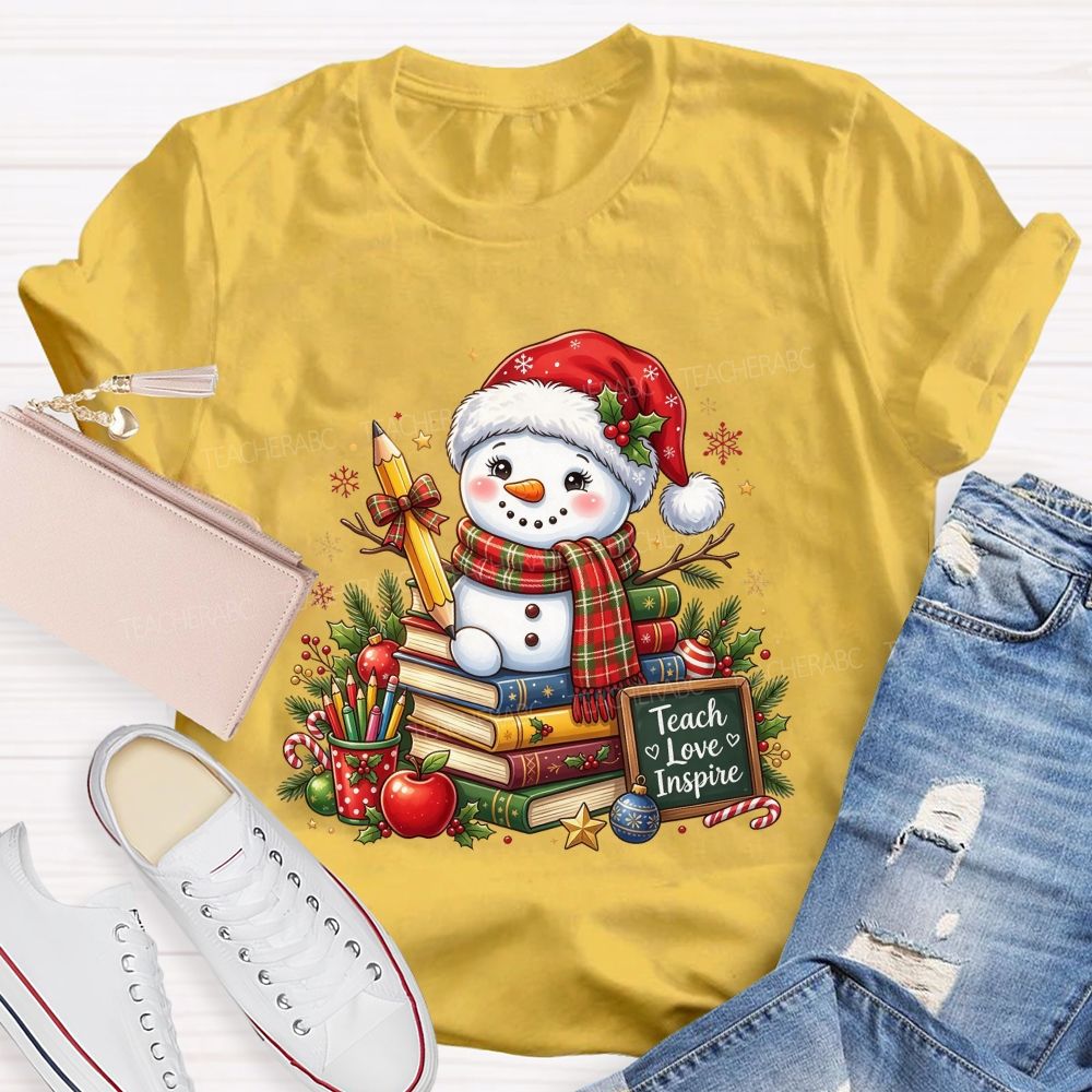 Teach Love Inspire Snowman Teacher Christmas Teacher T-shirt