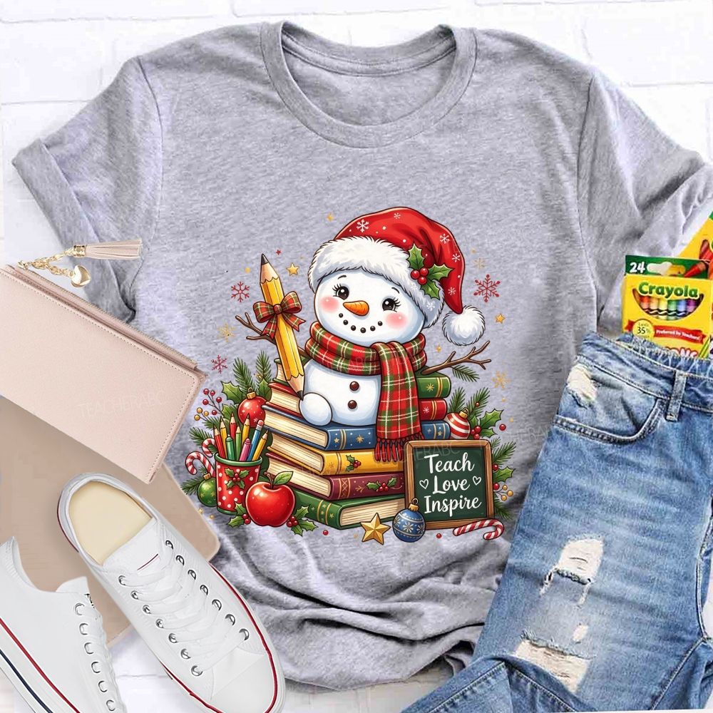Teach Love Inspire Snowman Teacher Christmas Teacher T-shirt