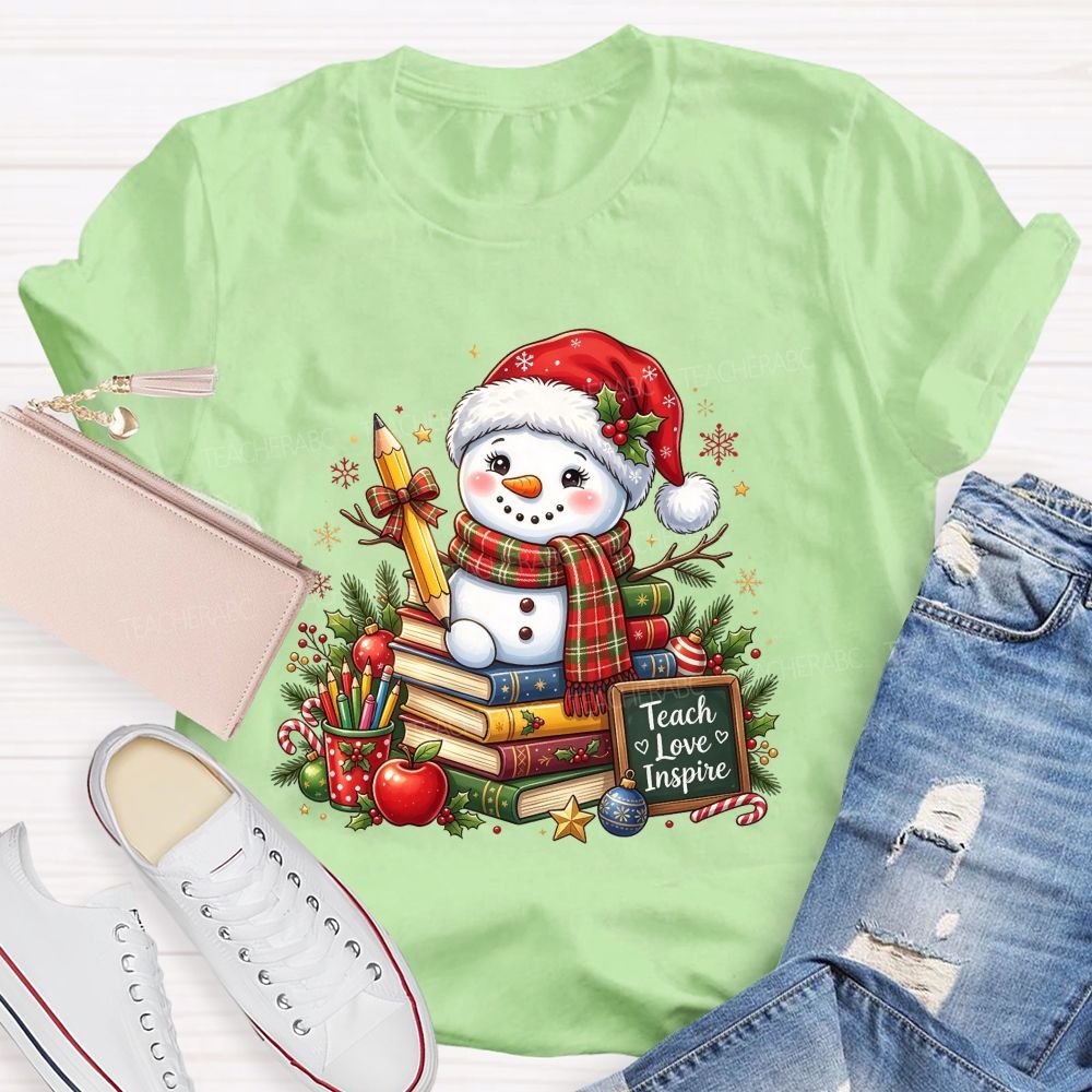 Teach Love Inspire Snowman Teacher Christmas Teacher T-shirt