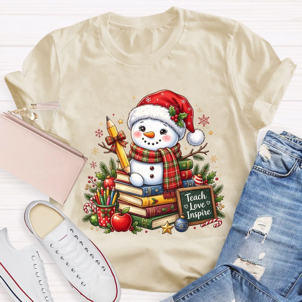 Teach Love Inspire Snowman Teacher Christmas Teacher T-shirt