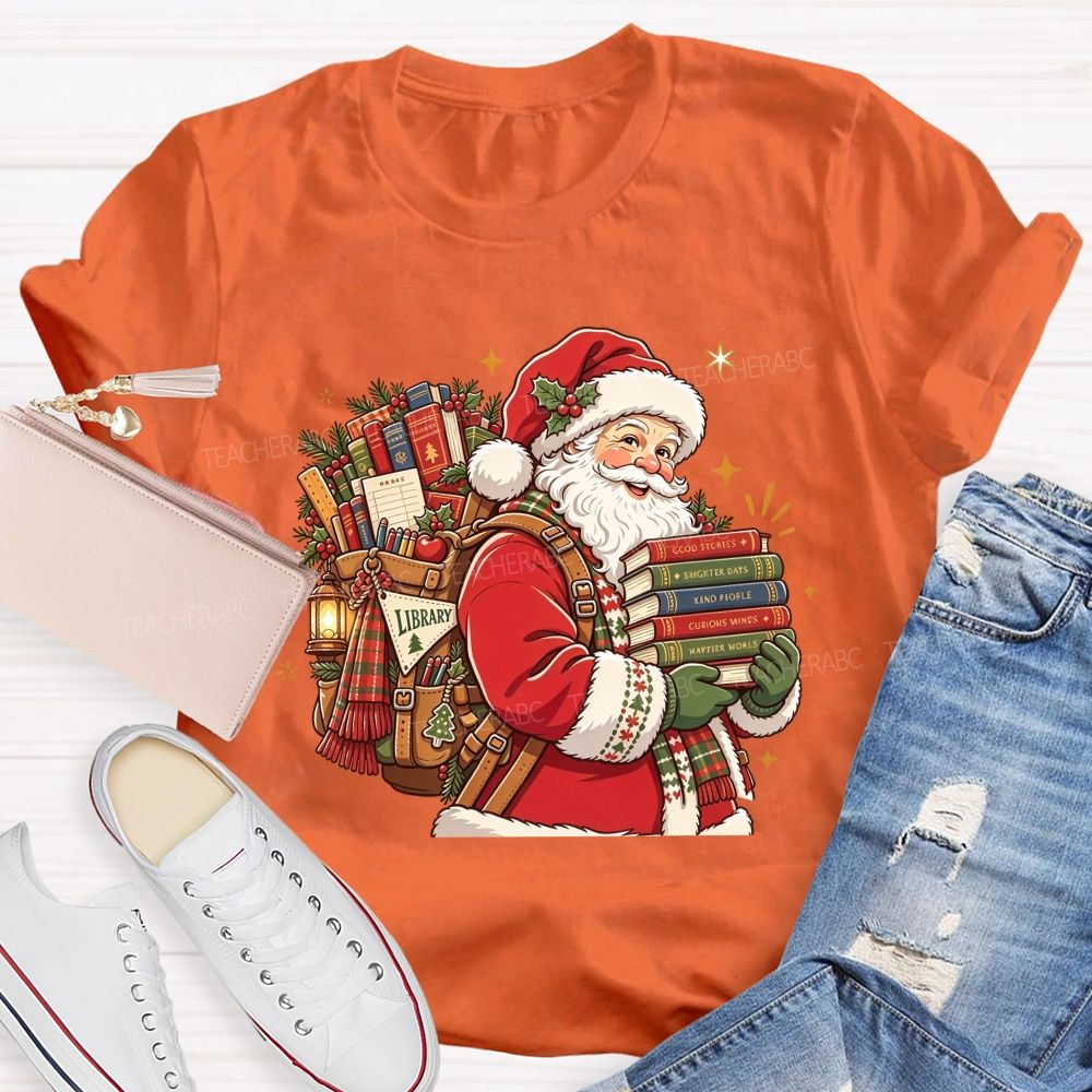 Santa Book Librarian Christmas Book Lover Santa Library T-shirt
