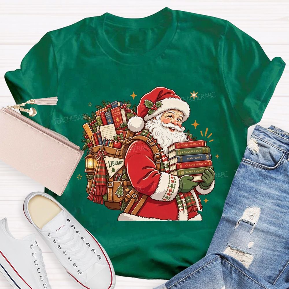 Santa Book Librarian Christmas Book Lover Santa Library T-shirt