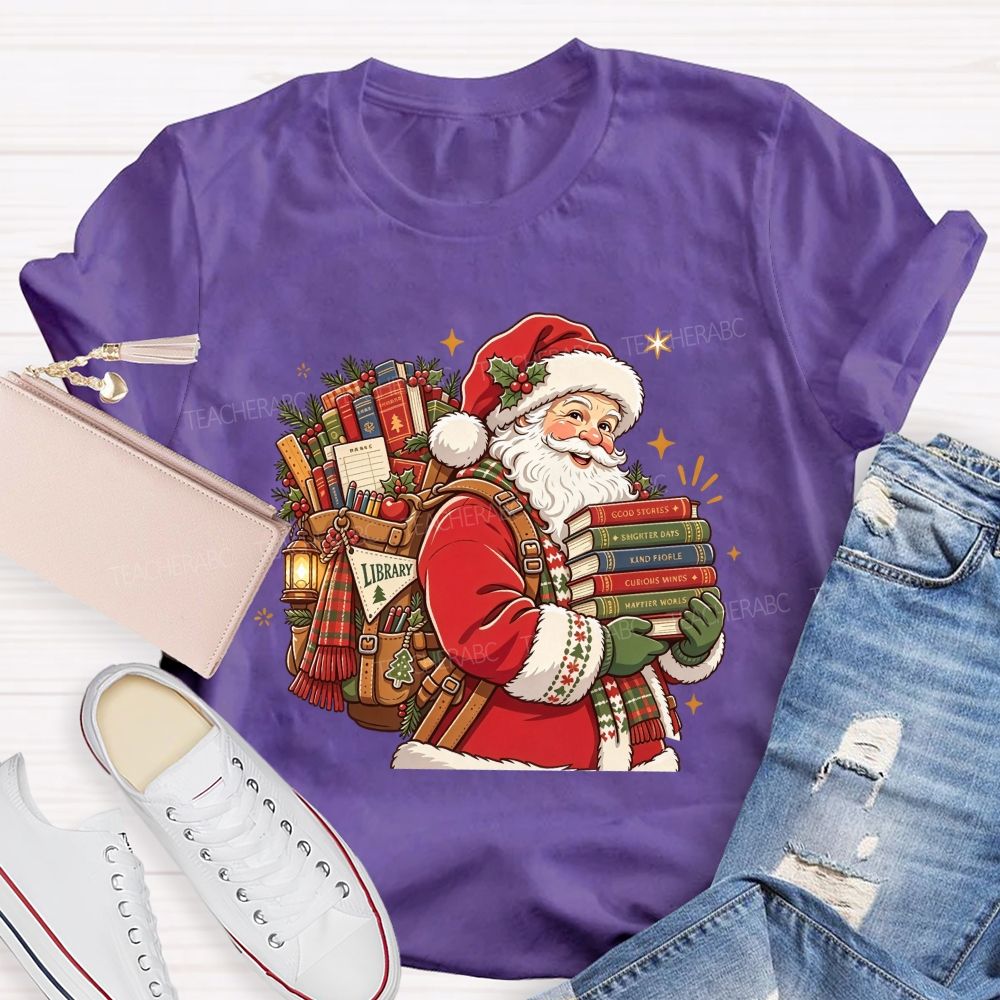 Santa Book Librarian Christmas Book Lover Santa Library T-shirt