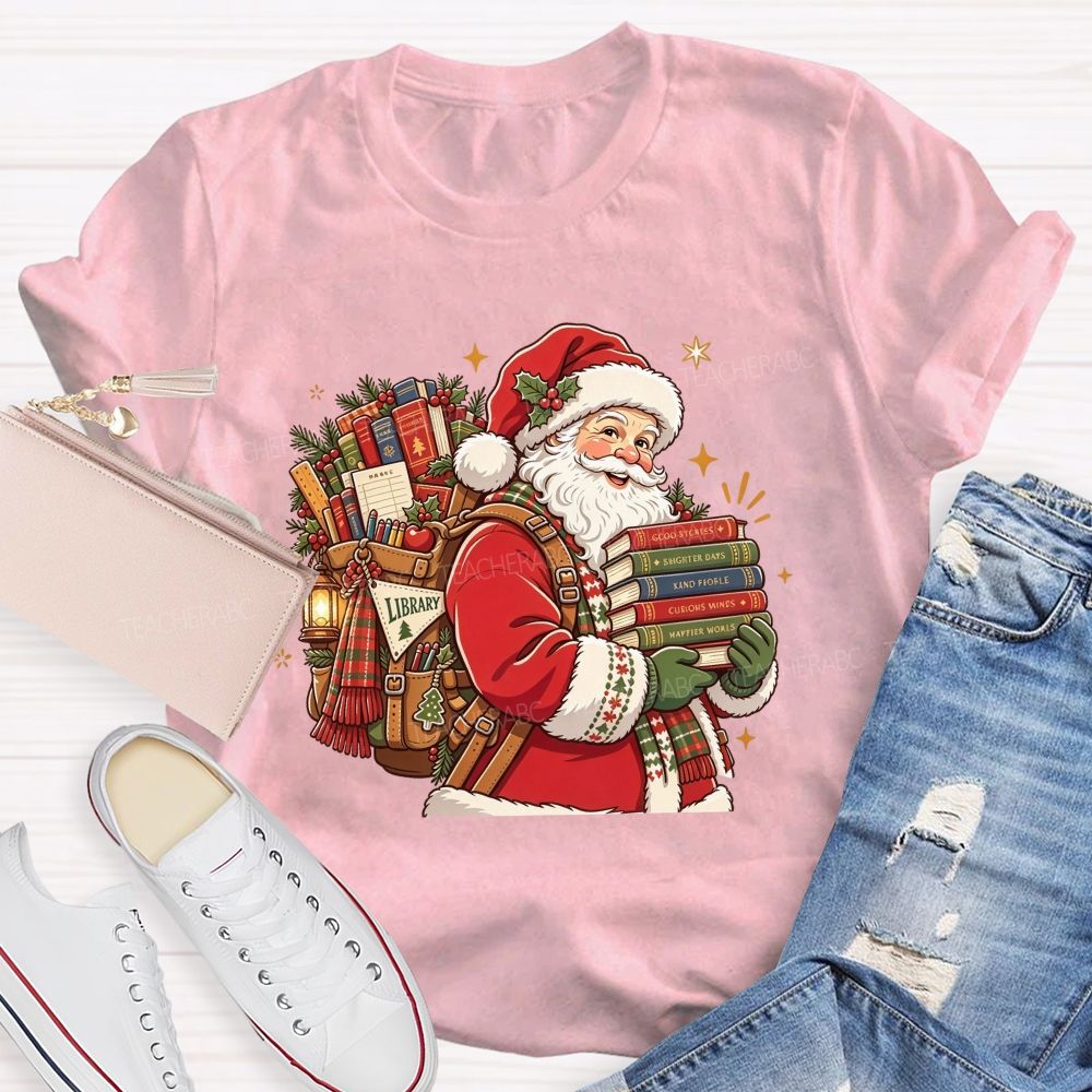 Santa Book Librarian Christmas Book Lover Santa Library T-shirt