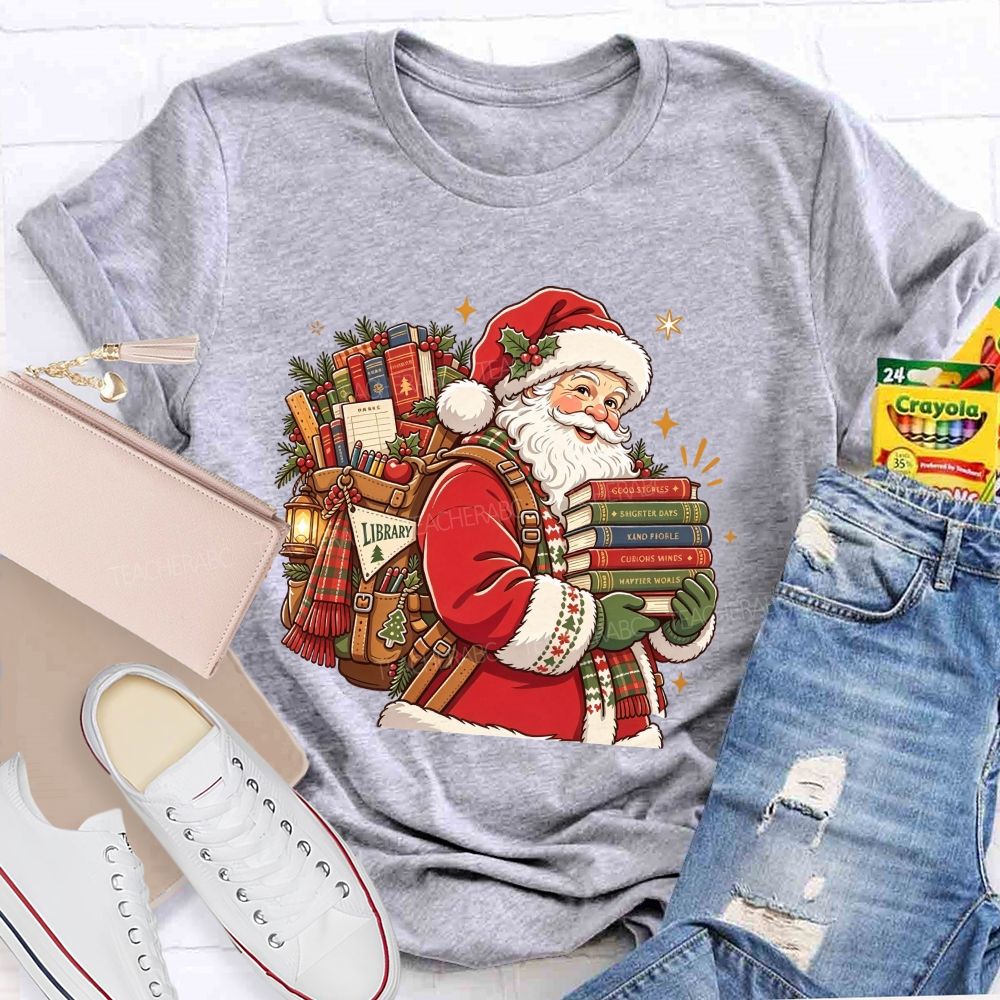 Santa Book Librarian Christmas Book Lover Santa Library T-shirt