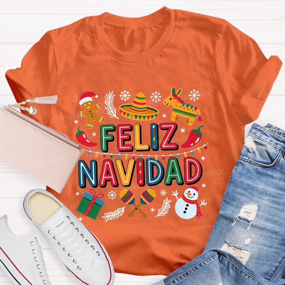 Feliz Navidad Christmas Maestra Teacher T-shirt
