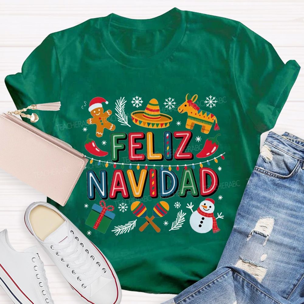 Feliz Navidad Christmas Maestra Teacher T-shirt