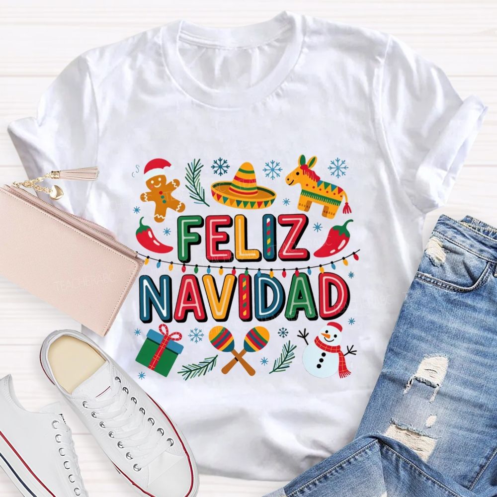 Feliz Navidad Christmas Maestra Teacher T-shirt