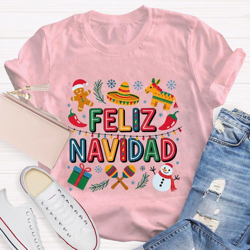 Feliz Navidad Christmas Maestra Teacher T-shirt