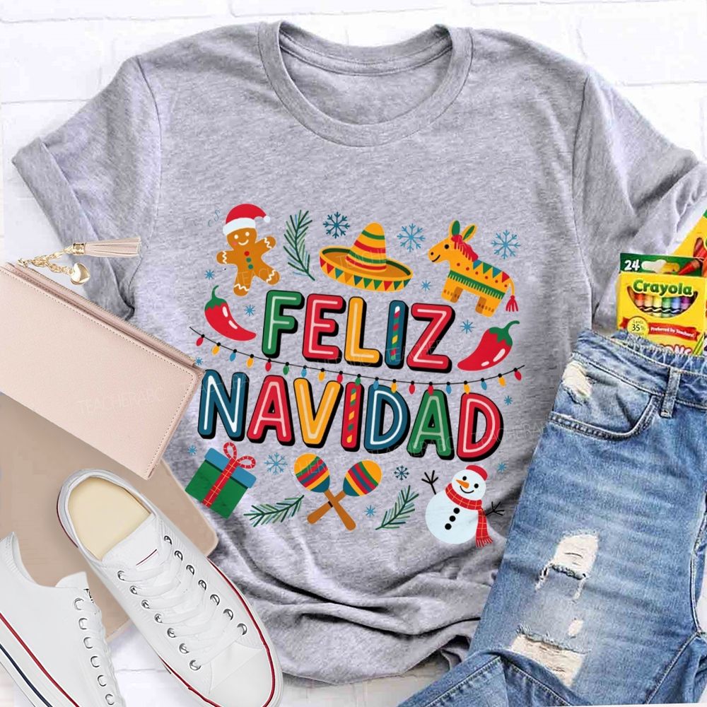Feliz Navidad Christmas Maestra Teacher T-shirt