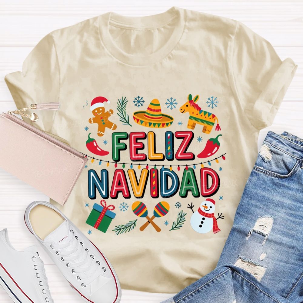Feliz Navidad Christmas Maestra Teacher T-shirt
