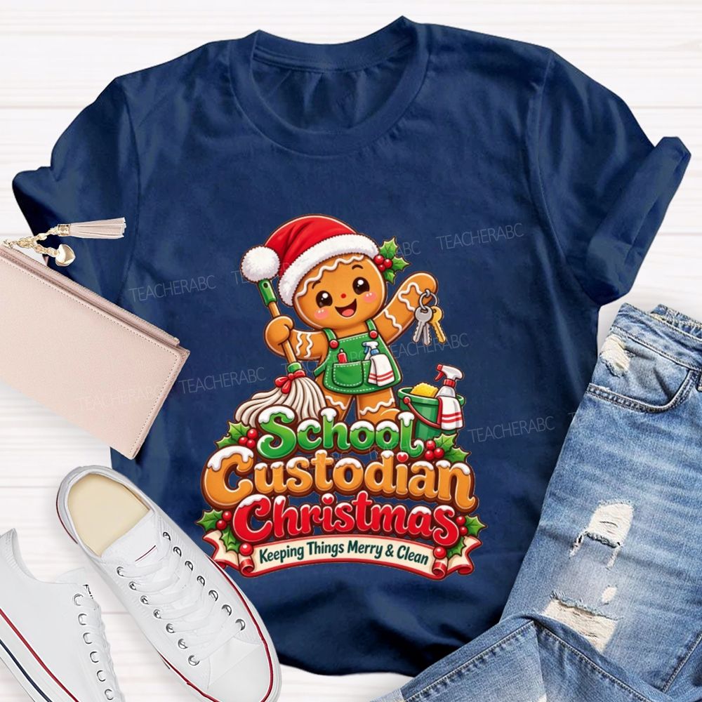 School Custodian Christmas Keeping Things Merry And Clean T-shirt
