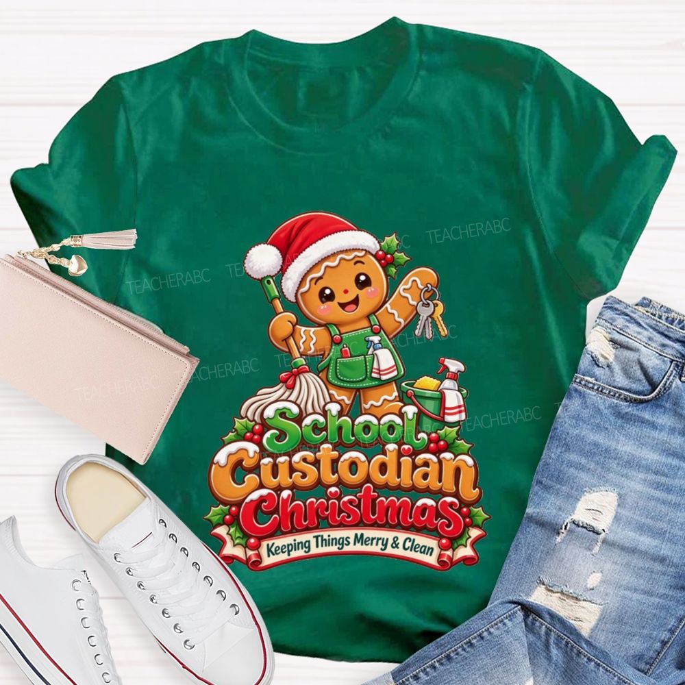 School Custodian Christmas Keeping Things Merry And Clean T-shirt