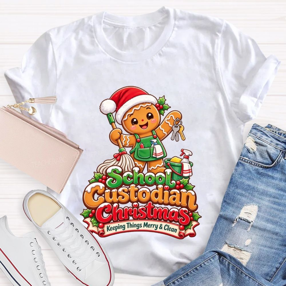 School Custodian Christmas Keeping Things Merry And Clean T-shirt