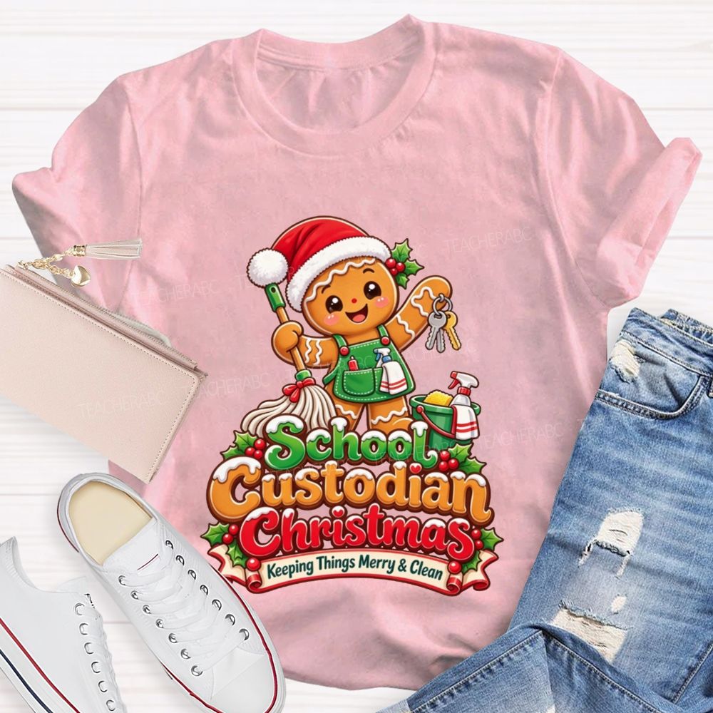 School Custodian Christmas Keeping Things Merry And Clean T-shirt