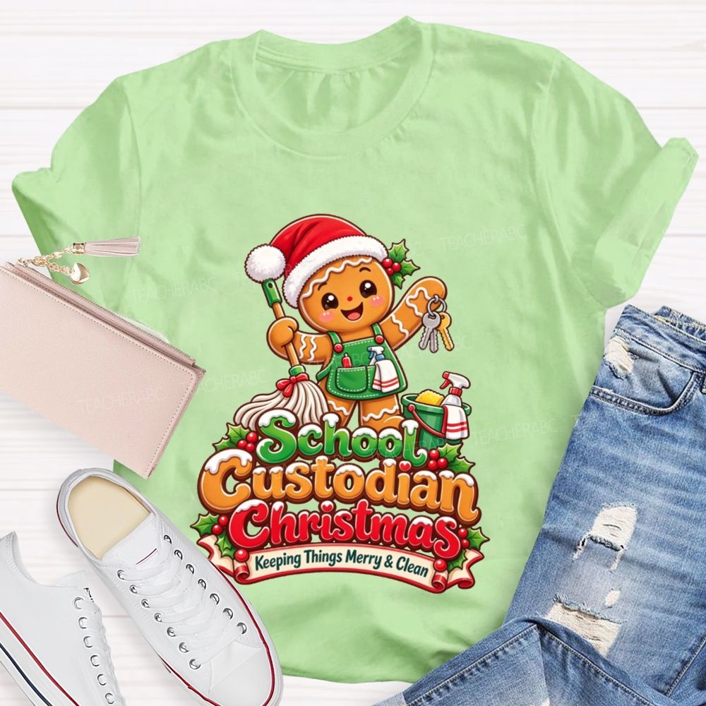 School Custodian Christmas Keeping Things Merry And Clean T-shirt