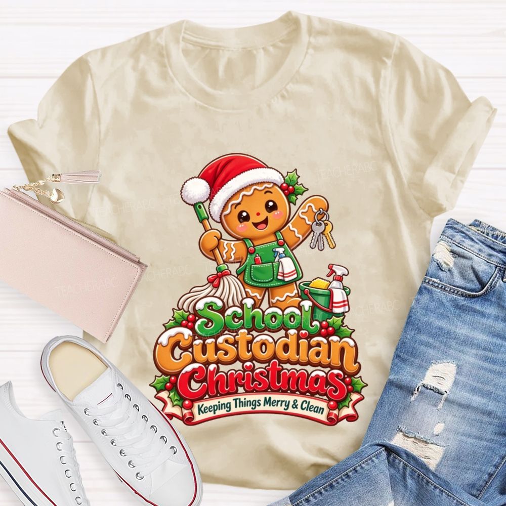 School Custodian Christmas Keeping Things Merry And Clean T-shirt