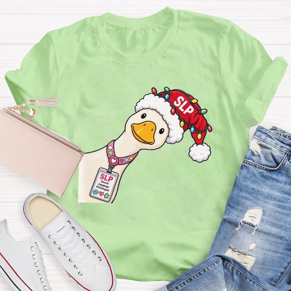 Slp Christmas Duck With Speech Therapist Teacher T-shirt