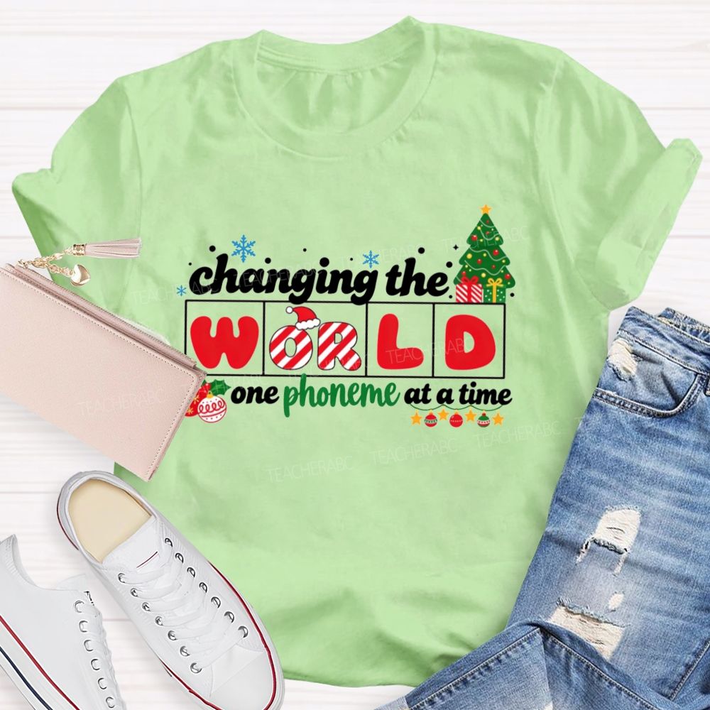Slp Christmas Changing The World One Phoneme At A Time Teacher T-shirt