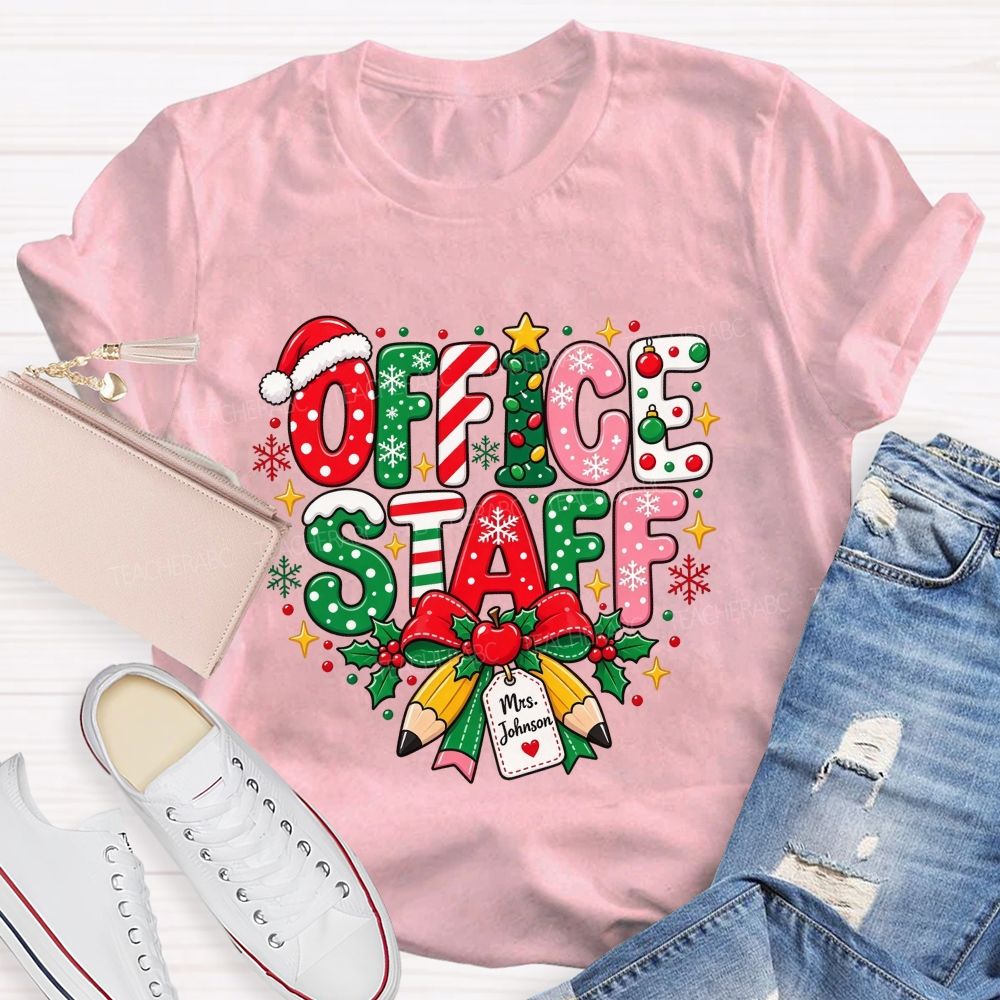 Personalized Name Office Staff Christmas Doodle Letters School Admin T-shirt