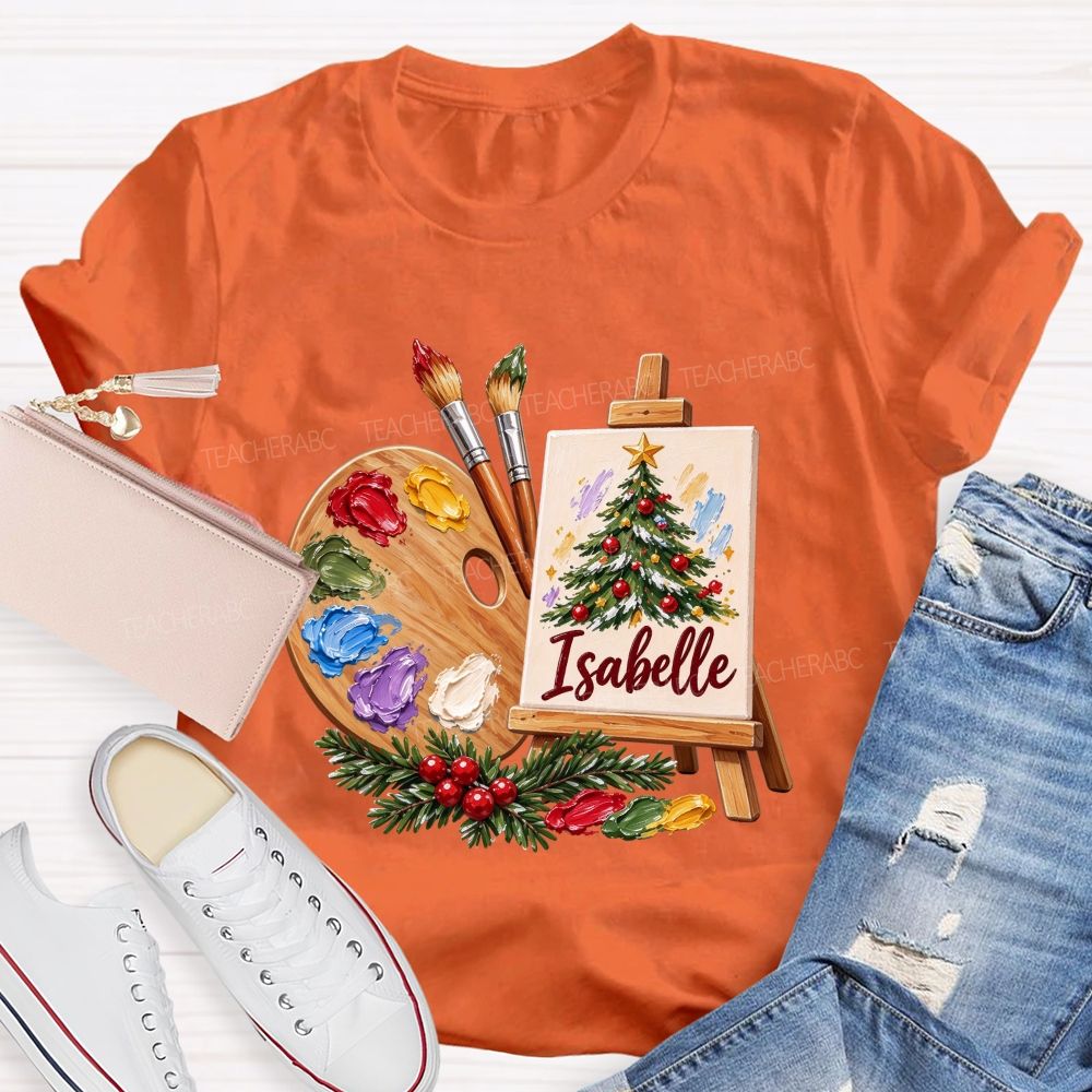 Personalized Name Art Teacher Christmas Artist Holiday Teacher T-shirt