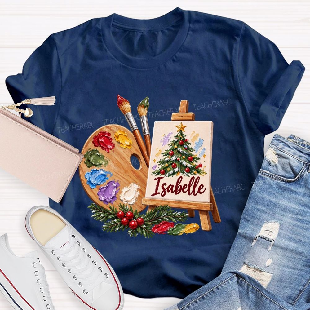 Personalized Name Art Teacher Christmas Artist Holiday Teacher T-shirt