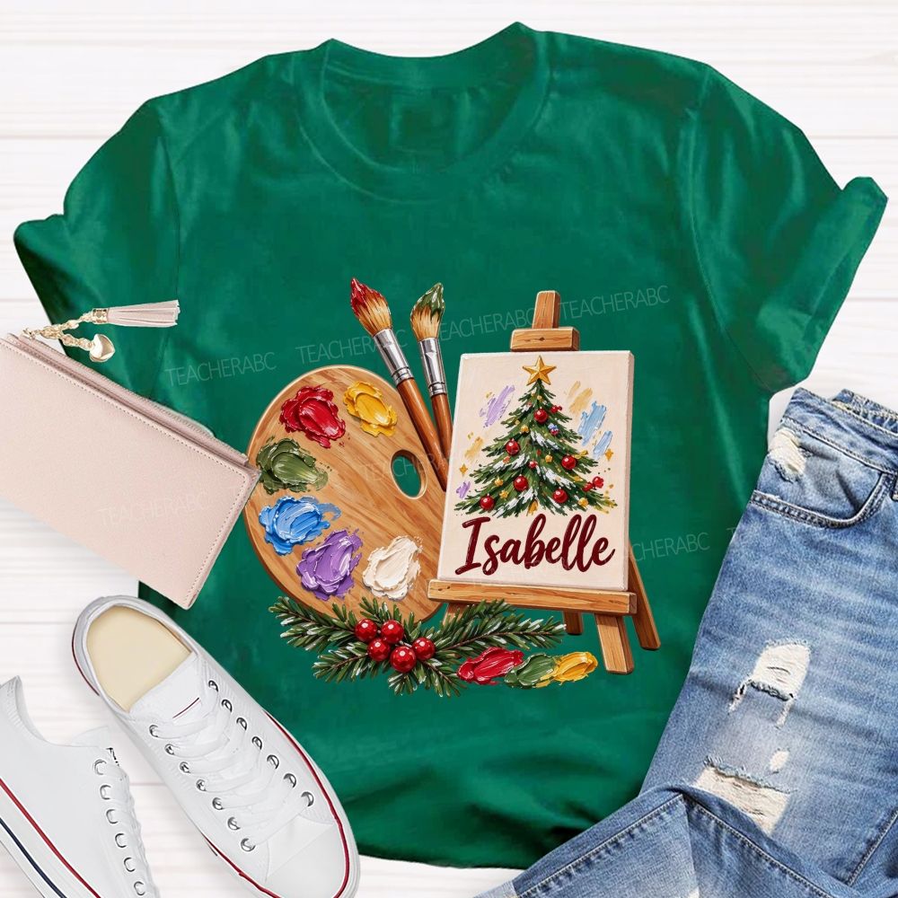 Personalized Name Art Teacher Christmas Artist Holiday Teacher T-shirt