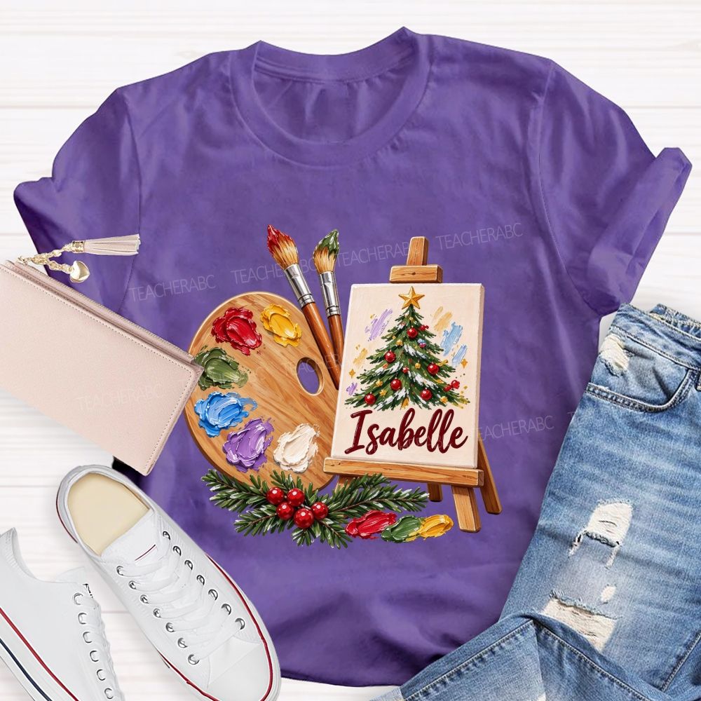 Personalized Name Art Teacher Christmas Artist Holiday Teacher T-shirt