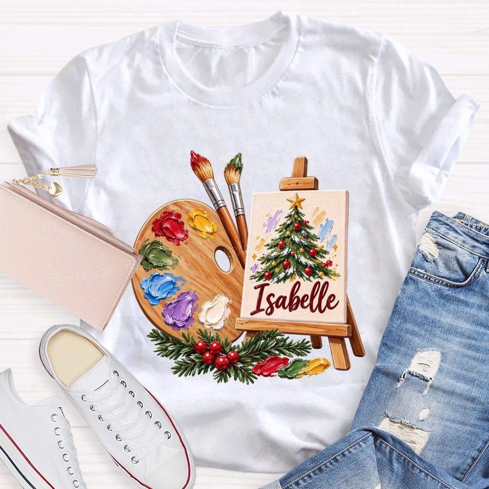 Personalized Name Art Teacher Christmas Artist Holiday Teacher T-shirt