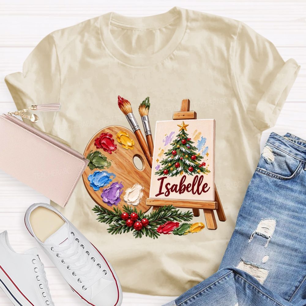 Personalized Name Art Teacher Christmas Artist Holiday Teacher T-shirt