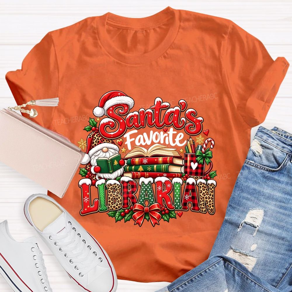 Santa'S Favorite Librarian Christmas Reading Books Teacher T-shirt