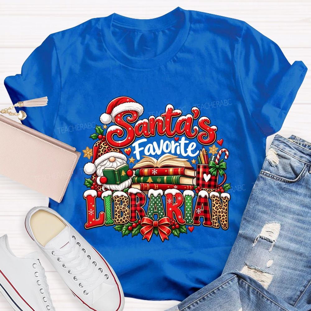 Santa'S Favorite Librarian Christmas Reading Books Teacher T-shirt