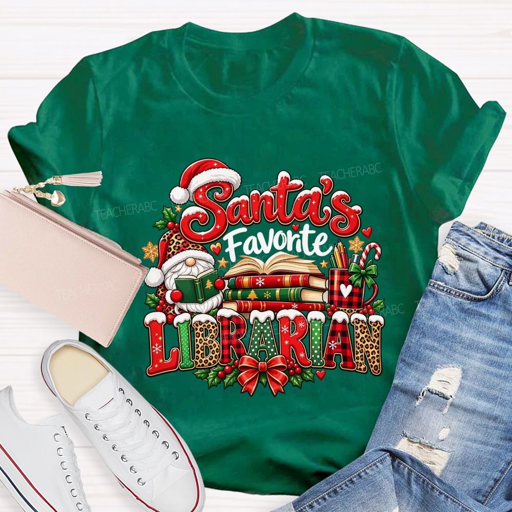 Santa'S Favorite Librarian Christmas Reading Books Teacher T-shirt