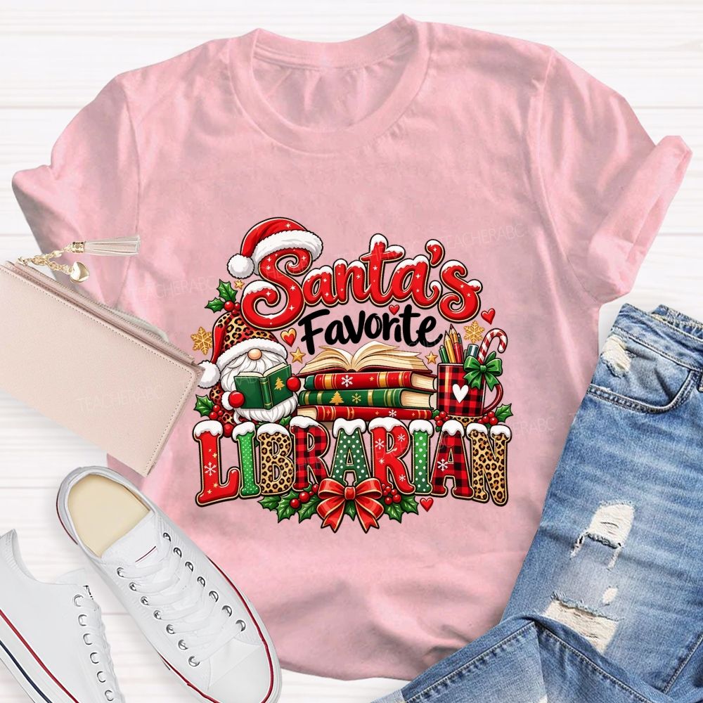 Santa'S Favorite Librarian Christmas Reading Books Teacher T-shirt